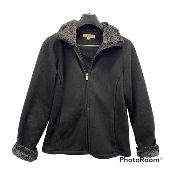 𝅺au Lieu thick black fleece with faux fur trim - Picture 1 of 9